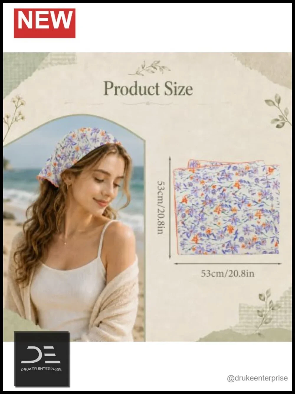 Floral Bandana Lightweight Head Scarf Multi-Use Cotton Scarf 20.8
